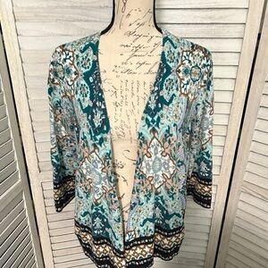 Chico's Teal and Brown Patterned Blazer